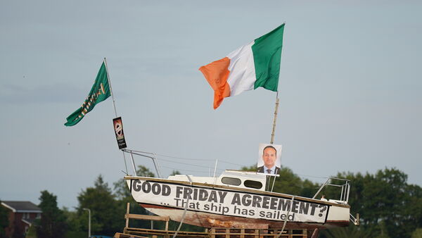 Tricolour and poster of Taoiseach Leo Varadkar placed on loyalist bonfire
