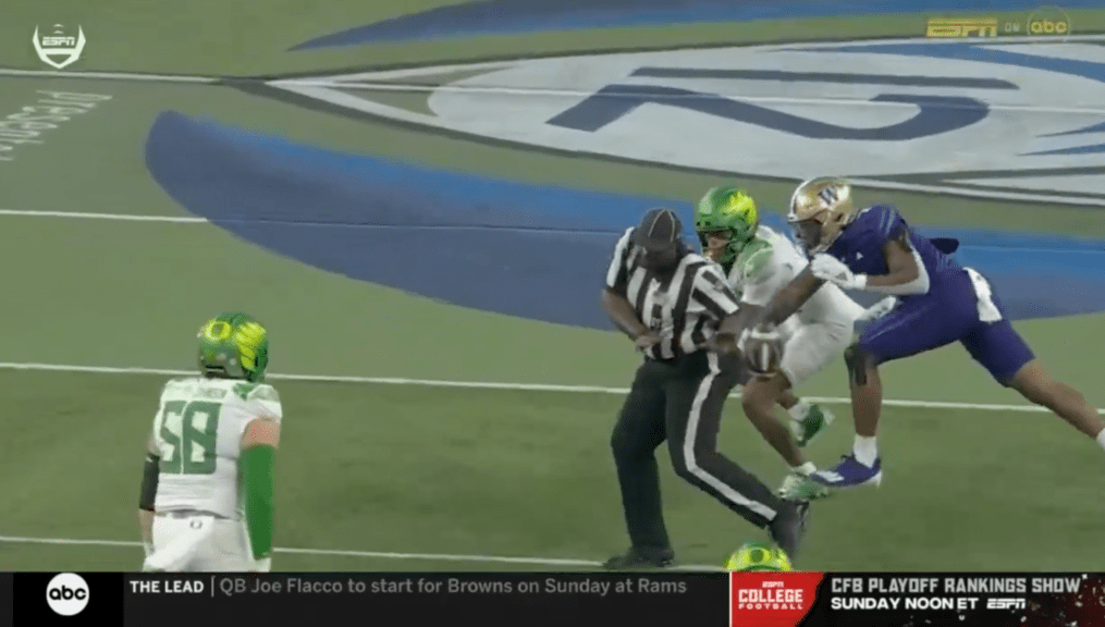 Bo Nix drilled a ref with his first pass attempt in the Pac-12 championship game